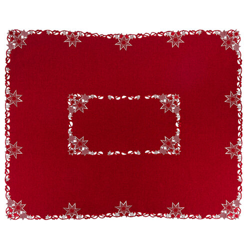 Vánoční vyšívaný ubrus Hvězdy červená, 120 x 140 cm
