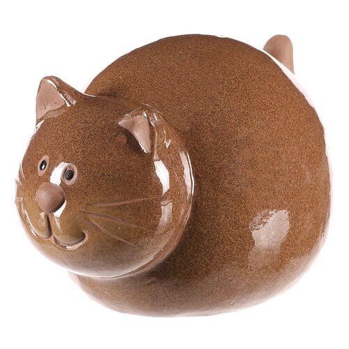 Keramik Dekoration Katze, 18 x 13 x 12 cm, Braun