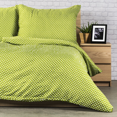 Lenjerie pat 1 pers. Pallas, Polka verde, creponată, 140 x 200 cm, 70 x 90 cm