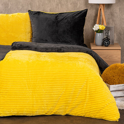 4Home Posteljnina iz mikroflanela Stripe rumena,140 x 200 cm, 70 x 90 cm