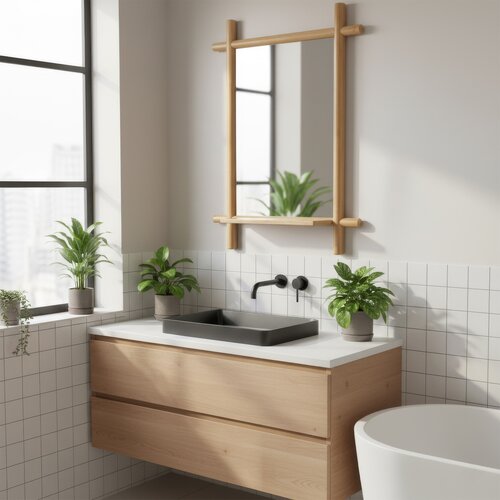 Fali tükör B027 NAT, bambusz