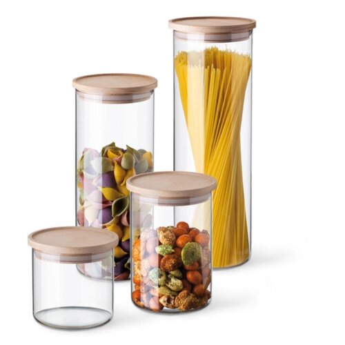 Doză din sticlă Simax 5142 cu capac din lemn,1,4 l