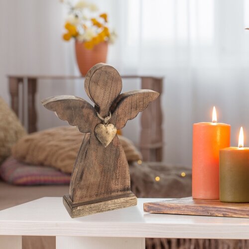 Decor de Crăciun din lemn Orion ANGEL cu inimă demetal