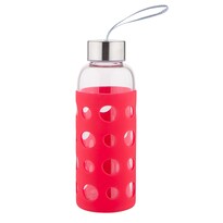 Altom Скляна пляшка для води в силіконовому чохлі425 мл, червона