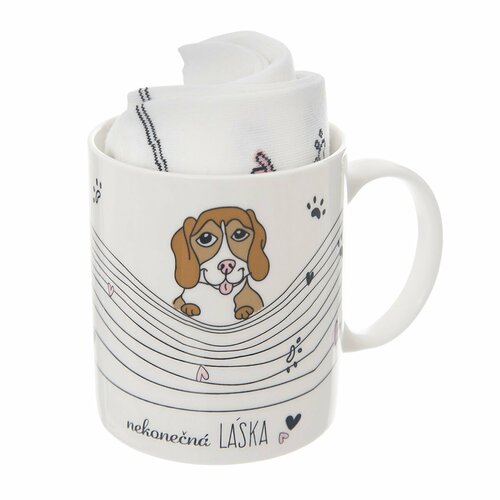 Orion Keramischer Becher Endless Love Hund, 0,35 l + Geschenk Socken