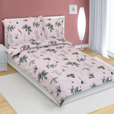 Bellatex Крепова постільна білизна Луг сірий, рожевий, 140 x 200 см, 70 x 90 см