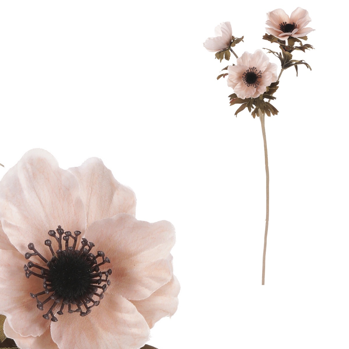 Levně Umělá květina Anemónka krémová, 3 květy, 56 x 17 cm