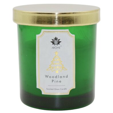 AromeCandle színes üvegből, fedéllel, Woodlandfenyő, 125 g