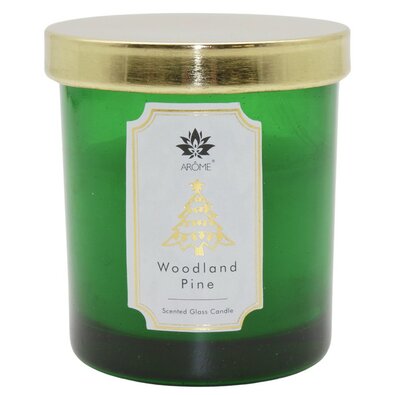 AromeSvíčka v barevném skle s víčkem, WoodlandPine, 125 g