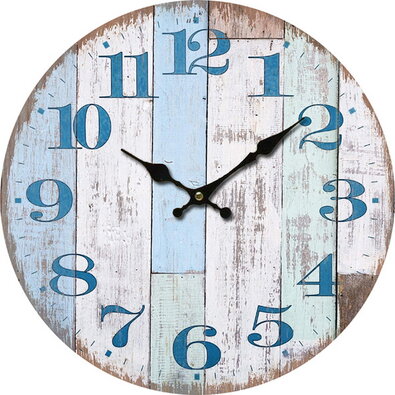 Drewniany zegar ścienny Chiffres bleus, śr. 34 cm