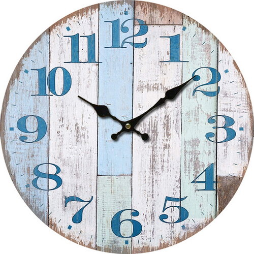 Drewniany zegar ścienny Chiffres bleus, śr. 34 cm