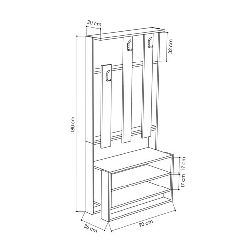 Cuier de perete cu raft pentru încălțăminteChester White and Oak