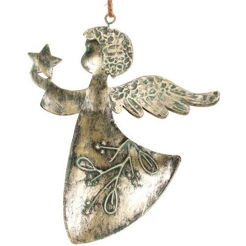 Viseča božična dekoracija Angel 2 kos, kovina,zlata, 16 x 1 x 13 cm