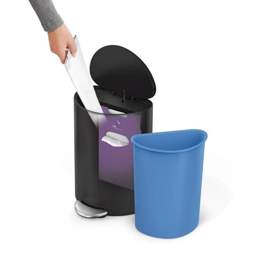 Simplehuman Pedalno smetnjak 6 l, polkrojen, črnamat jeklo, plastika