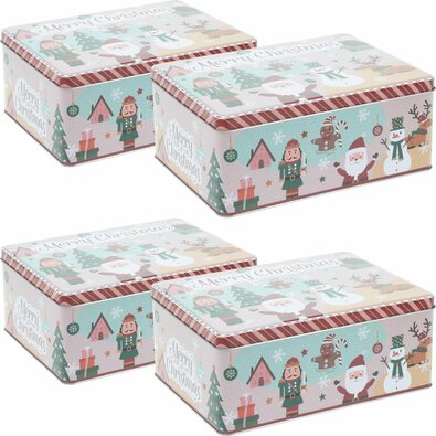 Set mit 4 Weihnachtsblechdosen Holly Jolly, 22 × 16 × 9,1 cm