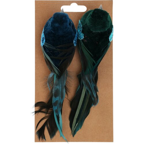 Pasăre pe clip set de 2 buc, albastru / verde , 17 x 5,5 x 4,5 cm