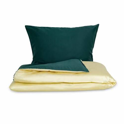 Lenjerie de pat din satin Kvalitex Luxury Collection, verde/crem, 140 x 200 cm, 70 x 90 cm