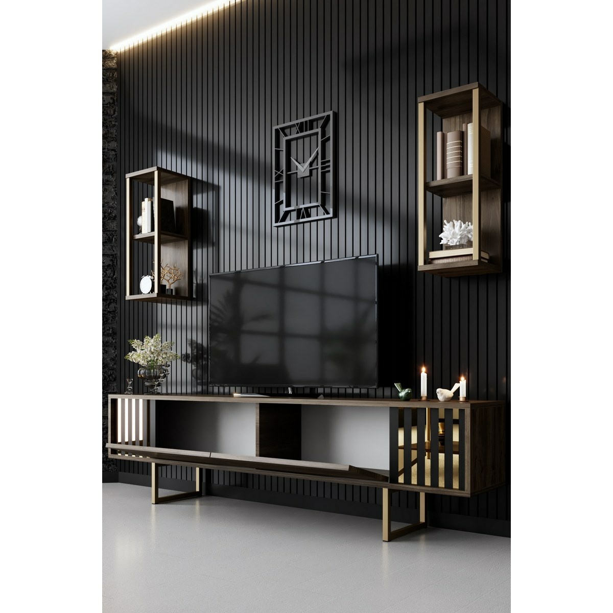 Televízny stolík s policami Linie Walnut and Gold