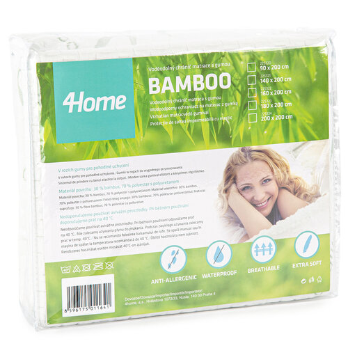 4Home Bamboo Undurchlässiger Matratzenschoner mit Gummi, 160 x 200 cm