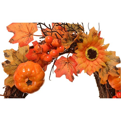 Coroniță de toamnă cu frunze de arțar, dovleceiși bobițe, diam. 35 cm