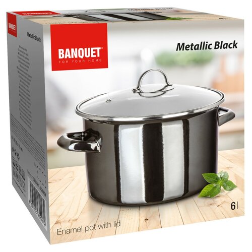 Banquet Hrniec smaltovaný METALLIC Black 26 cm, 6 l, s pokrievkou