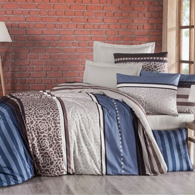 Lenjerie de pat, din bumbac, Delux Stripe, albastru, 140 x 220 cm, 70 x 90 cm