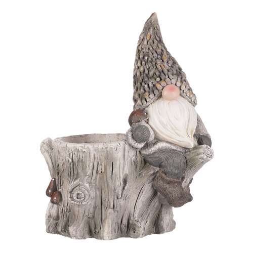 Übertopf, Gartendekoration Baumstumpf mit Zwerg, 38 x 46 x 23 cm, MgO