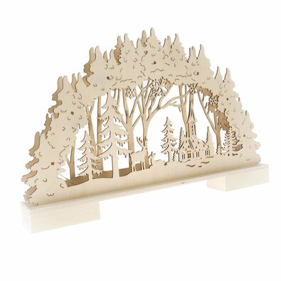 Decorațiune de Crăciun din lemn cu LED-uri Cerb șibiserică maro, 41 x 26 x 5 cm