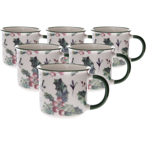 Komplet 6 porcelanskih skodelic Christmas Holly 300 ml