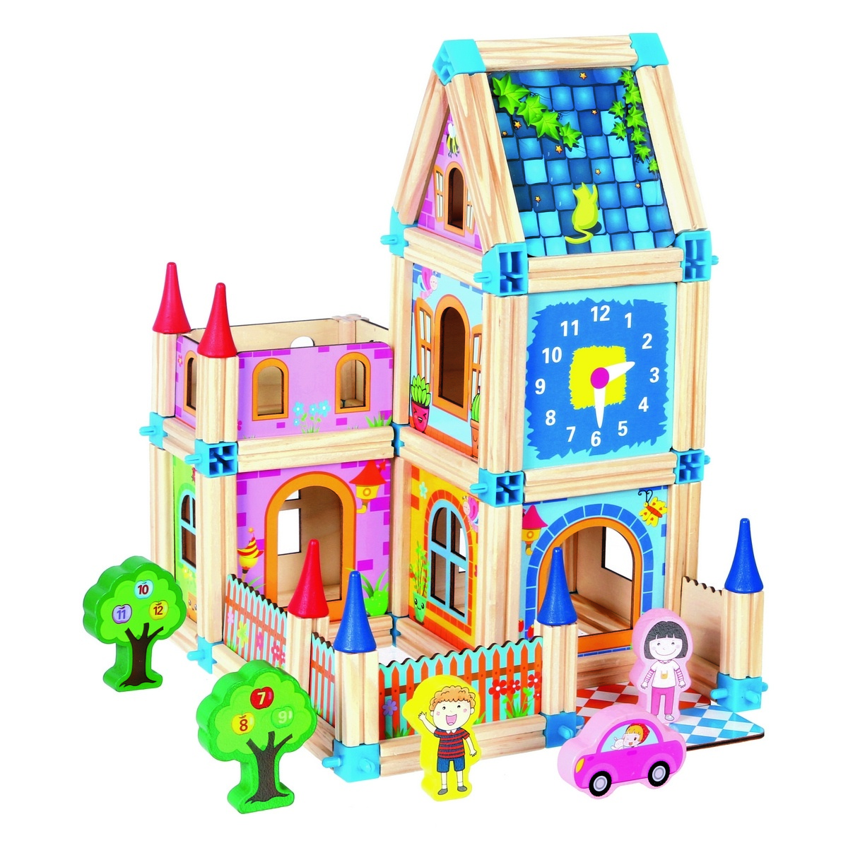 Joc modular din lemn Mertens Castel, 128 piese