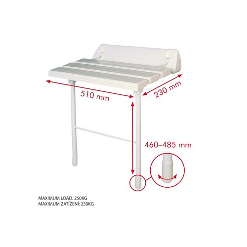 SAPHO A0020301 Handicap sklopné sedátko do sprchového kúta s podperou, biela