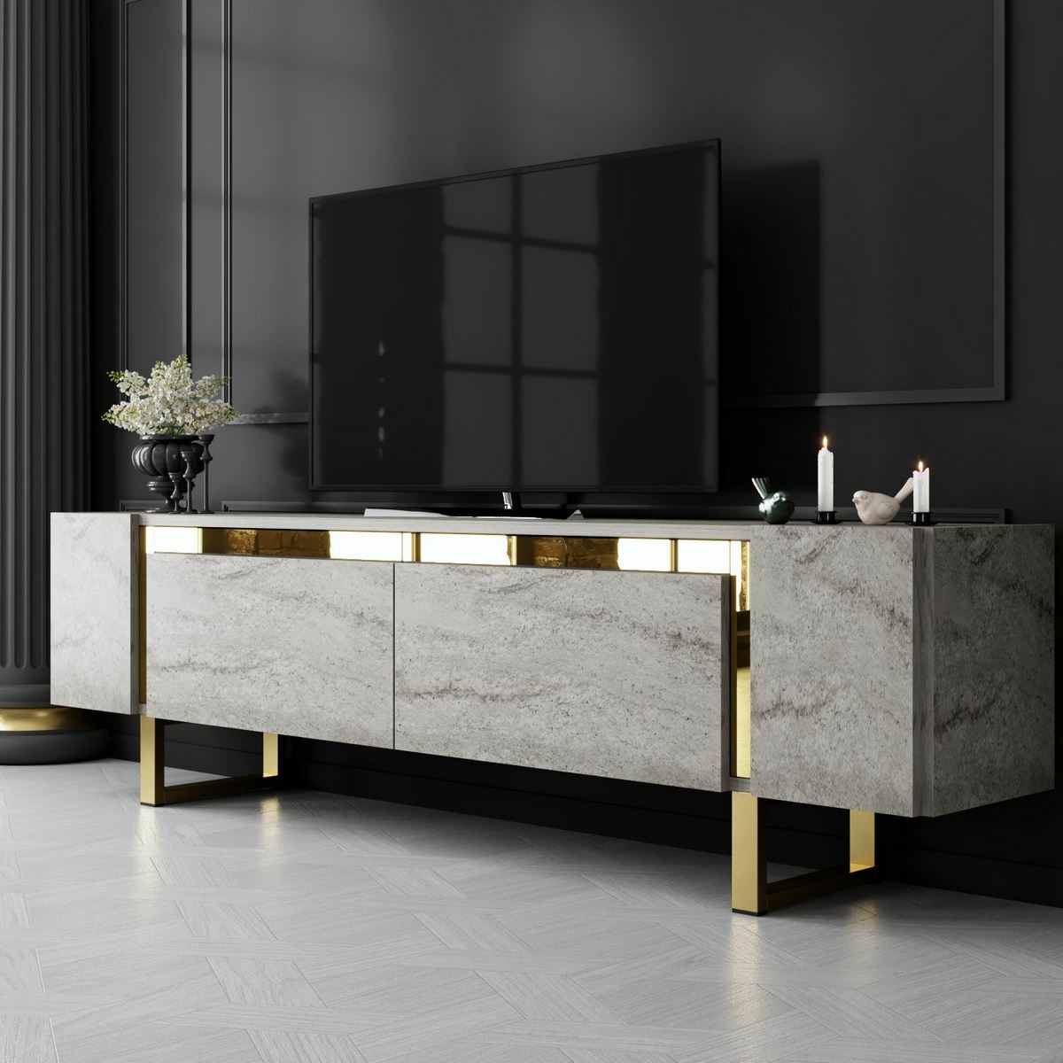 Televízny stolík Yildiz Travertine and Gold