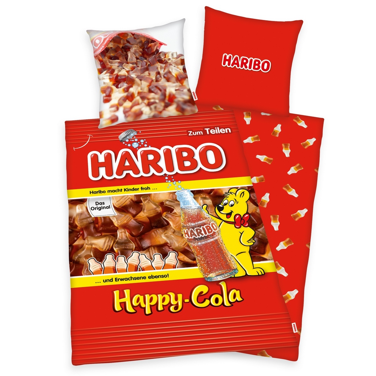 Lenjerie de pat din bumbac Haribo Happy Cola, 140 x 200 cm, 70 x 90 cm e4home.ro
