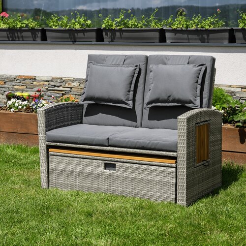 Sofa ogrodowa rattanowa MALORY, szary/naturalny