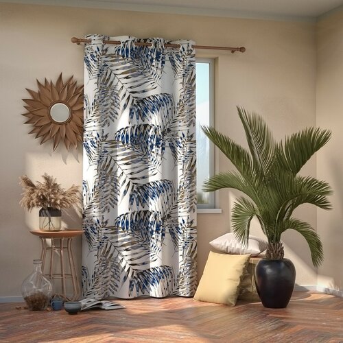 Restilo Zasłona Blackout Palm Leaves niebieski, 140 x 245 cm
