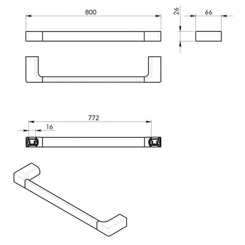 GEDY PI218013 Suport pentru prosoape Pirenei 80 x6,6 cm , argintiu