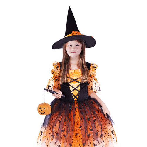 Rappa Dětský kostým Čarodějnice s kloboukem, vel.  M, oranžová