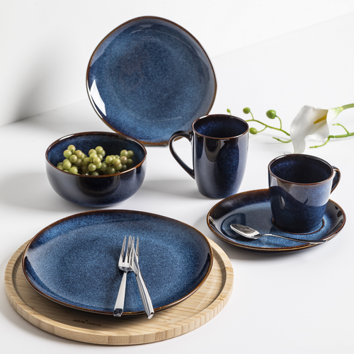 Altom Ceaşcă din ceramică cu farfurie Reactive Navy Blue 310 ml