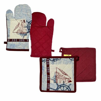 Home Elements Küchenhandschuh mit Magnet und  Matte Segelboot, 18 x 32 cm, 20 x 20 cm