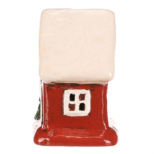 Vianočná dekorácia keramický domček s bielou strechou, LED, červená