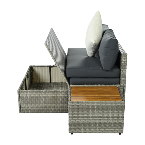 Set rattan de grădină DEBRA, gri/natural/crem
