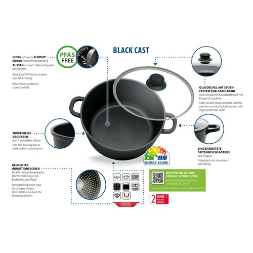 Elo 62440 Podstawowy 4-częściowy zestaw garnków zczarnego odlewu aluminiowego
