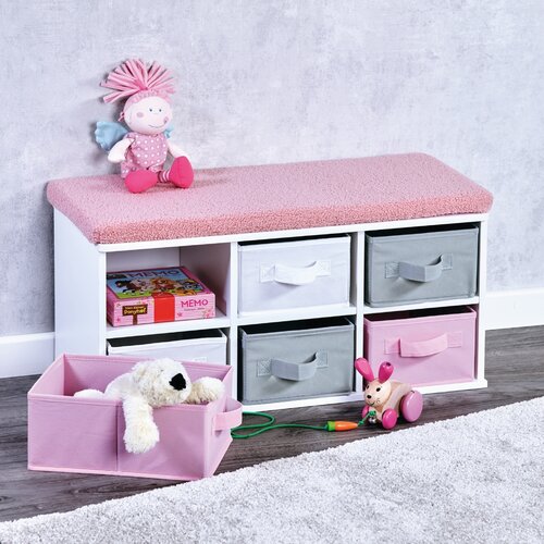 Kesper 17739 Ławka z 6 schowkami, biały/szary/różowy, 38 x 68 x 29,5 cm