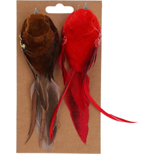 Ptaszek na klipsie zestaw 2 szt., brązowy / czerwony, 17 x 5,5 x 4,5 cm