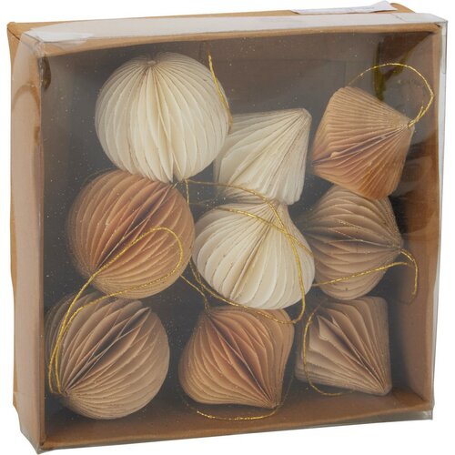 9 db-os karácsonyi díszkészlet, arany-bézs, 6 cm, honeycomb