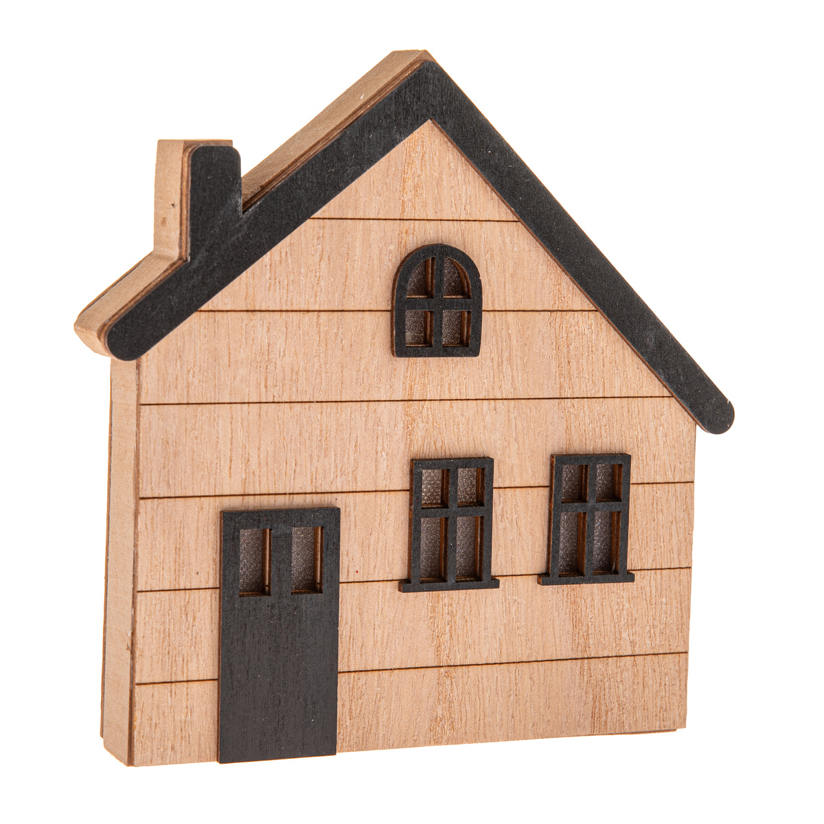 Dřevěný svítící domek k zavěšení/na postavení, 15 x 15 x 3 cm