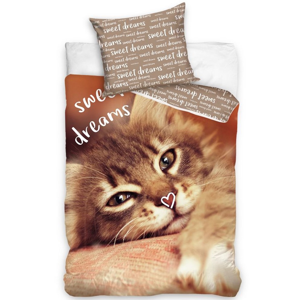 Carbotex Bavlnené obliečky Mačička - Sweet Dreams, 140 x 200 cm, 70 x 90 cm