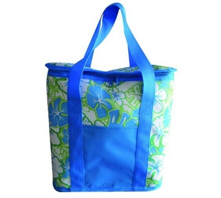 Chladiaca taška modrá s modrozelenými kvetmi, 20 l, modrá + zelená