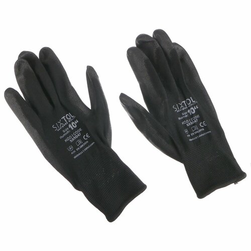 Робочі рукавички Sixtol GLOVE PE-PU 10 чорні,розмір 10"