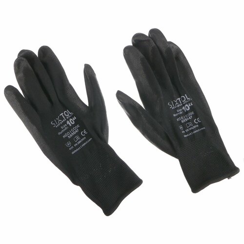 Sixtol Delovne poliestrske rokavice GLOVE PE-PU 10črne, velikost 10"